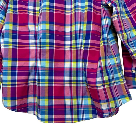 Chaps Womens Plaid Button Down Shirt Multi Color Red Blue 3/4 Sleeve Sz Petite M - Picture 6 of 12